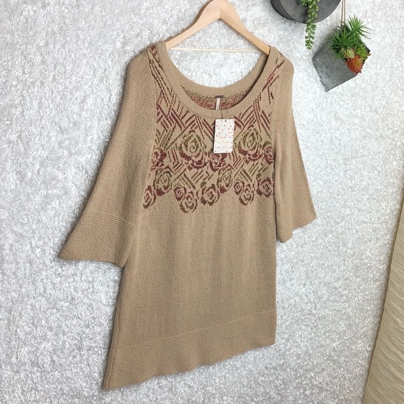 NWT Free People Desert Rose Boho Knit Bell Sleeve Sweater Tunic Dress Size S - Picture 2 of 10